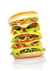 Image showing Tasty and appetizing hamburger on a white