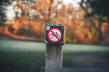 Image showing Bike restriction sign in a park