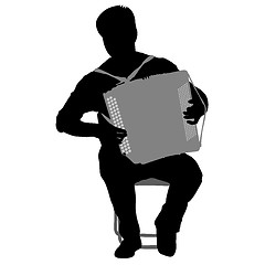 Image showing Silhouette musician, accordion player on white background, illustration