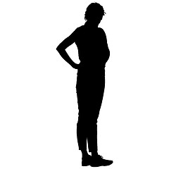 Image showing Black silhouettes of beautiful woman on white background. illustration