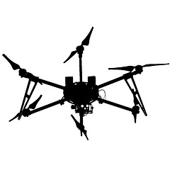 Image showing Black silhouette drone quadrocopter, illustration