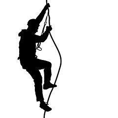 Image showing Black silhouette rock climber on white background. illustration