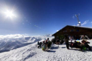 Image showing Blurry outdoor cafe at ski resort not in focus