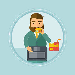 Image showing Businessman eating hamburger vector illustration.