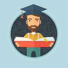 Image showing Graduate with book in hands vector illustration.