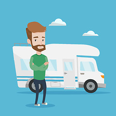 Image showing Man standing in front of motor home.