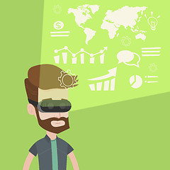 Image showing Businessman in vr headset analyzing virtual data.