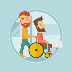 Image showing Man pushing wheelchair with patient.