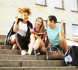 Image showing portrait of international group of students close up smiling, bl