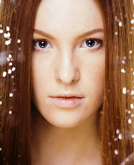 Image showing red hair woman with drops on her face