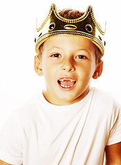 Image showing little cute boy wearing crown isolated close up on white