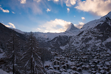 Image showing aerial view on zermatt valley and matterhorn peak