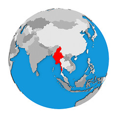 Image showing Myanmar on globe