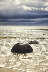 Image showing boulders at the beach of Moeraki New Zealand