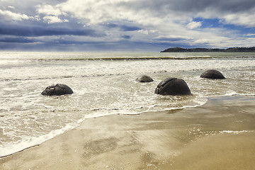 Image showing boulders at the beach of Moeraki New Zealand