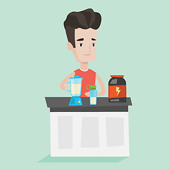 Image showing Young man making protein cocktail.