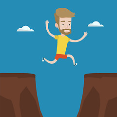 Image showing Sportsman jumping over cliff vector illustration.