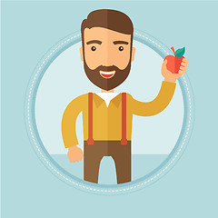 Image showing Young man holding apple vector illustration.