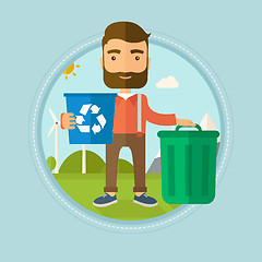 Image showing Man with recycle bin and trash can.