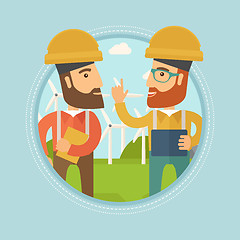 Image showing Workers of wind farm talking vector illustration.