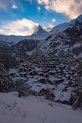 Image showing aerial view on zermatt valley and matterhorn peak