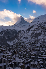 Image showing aerial view on zermatt valley and matterhorn peak