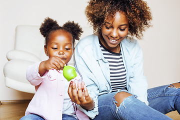 Image showing adorable sweet young afro-american mother with cute little daugh