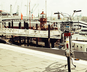 Image showing post card city view from vintage bicycle, riverside Germany, Ham