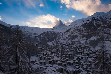 Image showing aerial view on zermatt valley and matterhorn peak