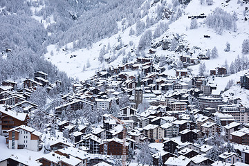 Image showing aerial view on zermatt valley and matterhorn peak