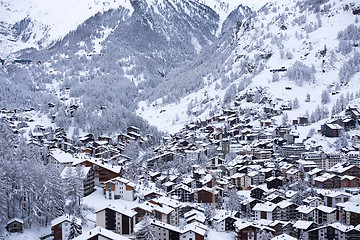 Image showing aerial view on zermatt valley and matterhorn peak