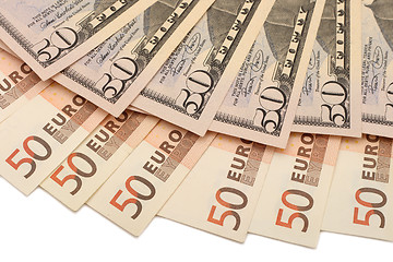 Image showing Fifty euro and dollar notes