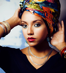 Image showing beauty bright african woman with creative make up, shawl on head