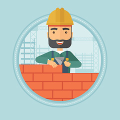 Image showing Bricklayer building brick wall vector illustration