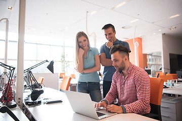 Image showing Group of young people employee workers with computer