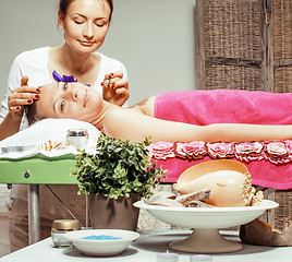 Image showing stock photo attractive lady getting spa treatment in salon, healthcare people concept 