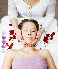 Image showing stock photo attractive lady getting spa treatment in salon, healthcare people concept 