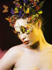 Image showing woman with summer creative make up like fairy butterfly closeup 