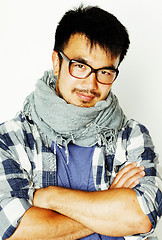 Image showing young handsome asian man hipster in glasses on white background,