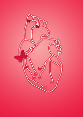 Image showing The valentine heart with butterflies background illustration