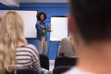 Image showing Black woman Speaker Seminar Corporate Business Meeting Concept