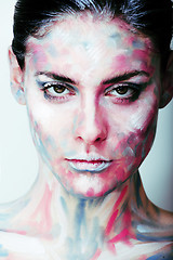 Image showing young woman with creative make up like painted oil picture on fa