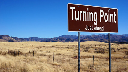 Image showing Turning Point Just Ahead brown road sign