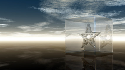 Image showing pentagram in glass cube - 3d rendering