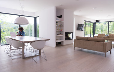 Image showing African American woman in the living room