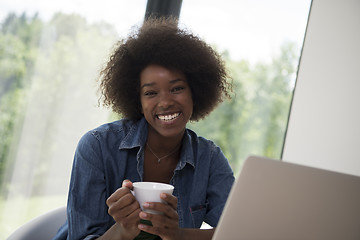 Image showing African American woman in the living room