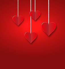 Image showing Background of hearts hanging on strings - Valentine s Day