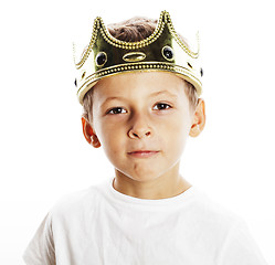 Image showing little cute boy wearing crown isolated close up on white