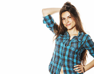 Image showing young pretty woman posing on white background isolated emotional