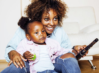 Image showing adorable sweet young afro-american mother with cute little daugh